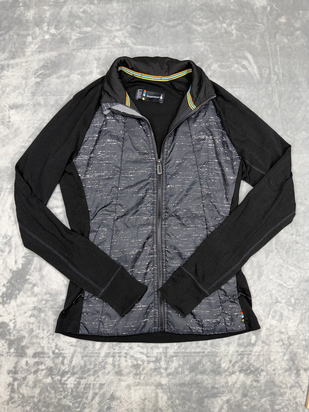 Smartwool Quilted Gray Front Zip Jacket with Black Sleeves